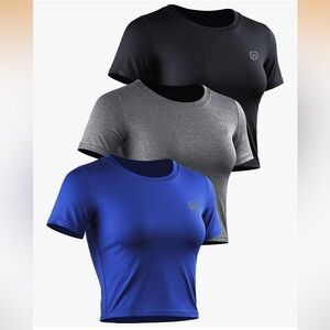 3 Crop Dry Fit Workout Athletic Neleus T Shirts Bundle of 3